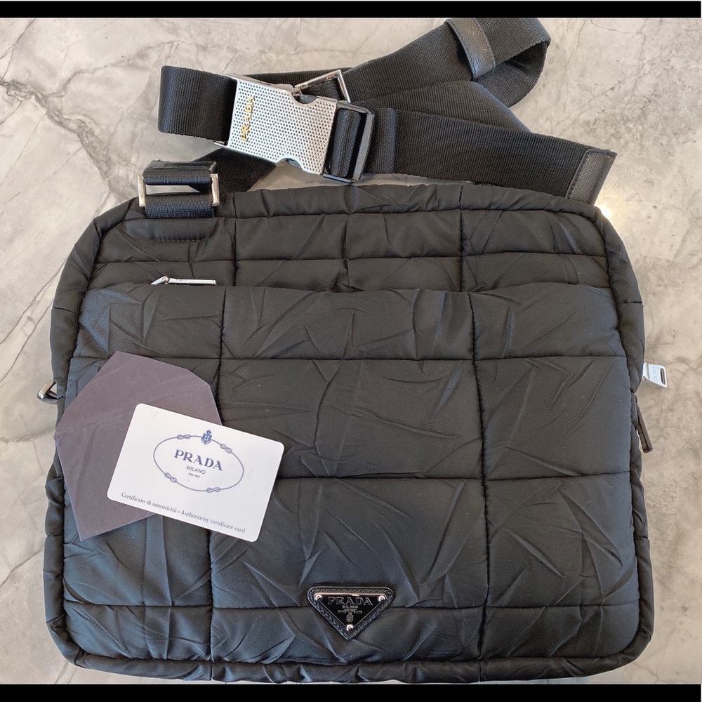 Prada Tessuto  nylon crossbody bag in Nero color.